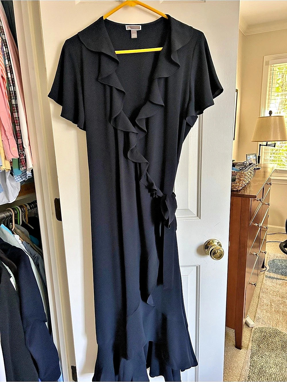 Chelsea 28 Ruffle Midi/Maxi Wrap Dress in Navy Size Large